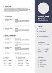 Fototapeta premium Modern Vector CV Design Template with Clean Layout and Professional Style