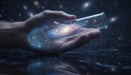 Fototapeta premium Galaxy in a Test Tube | Cosmic Science Fiction | Universe Contained in Lab