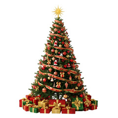 Joyful Christmas tree adorned with ornaments and presents, creating a festive and magical holiday ambiance for heartwarming celebrations