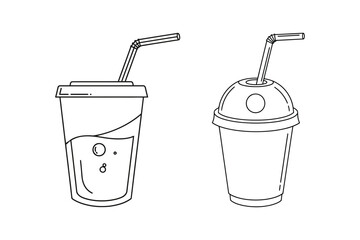 clean line art vector of a soft drink cup with straw