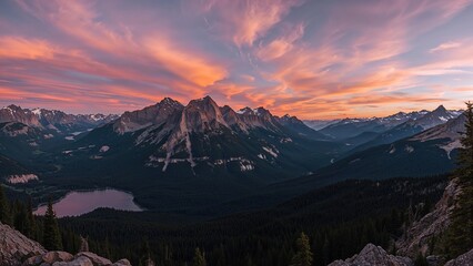 Mountains, sunset, and landscape scene