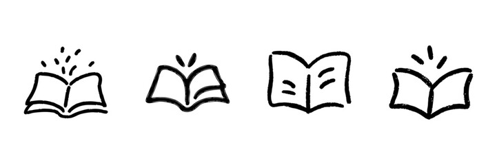 Obraz premium Open Book Line Icon Set In Doodle Style. Knowledge, Education, And Learning Inspiration Outline Sketch Collection. Hand Drawn Isolated Vector Illustration