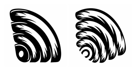 Abstract wi-fi signal icons in stylized brush strokes symbolizing wireless connectivity and network access