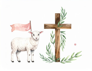 Naklejka premium Ilustracja Wielkanocna: Baranek Boży i krzyż