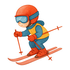 Obraz premium PNG Child skiing colorful winter illustration.
