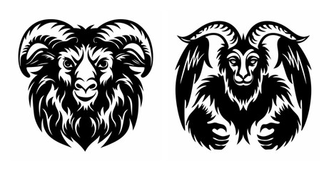 Obraz premium Mythical satyr and demonic creature hairstyle graphic elements detailed line art creature design