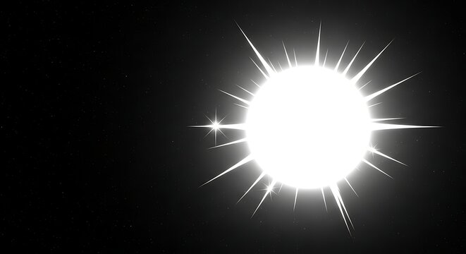 Bright starburst in dark space with tiny stars