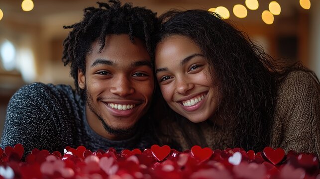 Happy couple Valentine's Day indoor hearts romance