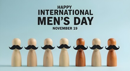 Diverse men celebrated with mustaches for International Men's Day