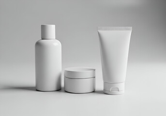 Minimalist white skincare product packaging on a light background