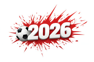 modern 2026 football banner with red splash typography on dark background