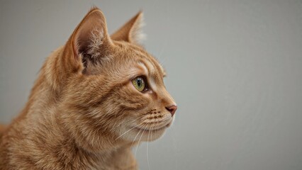Profile of an orange tabby cat with green eyes and a soft background.