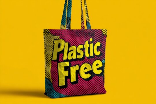 60s retro vibe tote bag with a bold plastic free pop-art design.