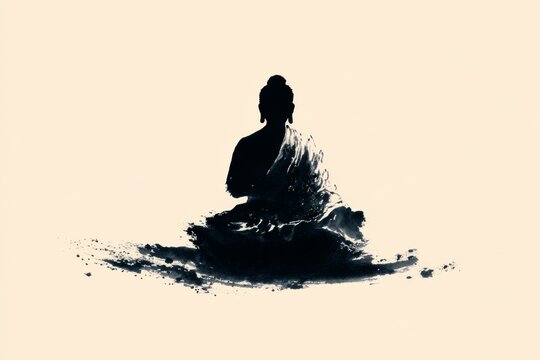 A zen painting of a yoga master with a minimalist ink wash technique.