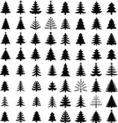 Black Christmas tree silhouette set
