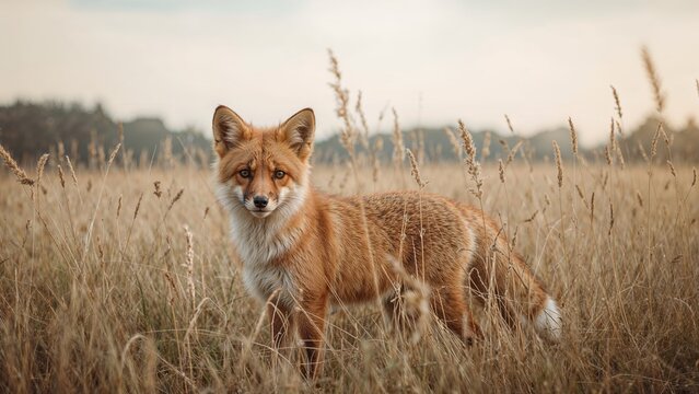 A fox in a field of tall grass during daytime in 1933. - Powered by Adobe
