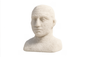 White stone sculpture depicting head bust of man