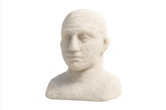 White stone sculpture depicting head bust of man