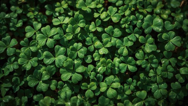 A dense cluster of shamrock leaves in shades of green.