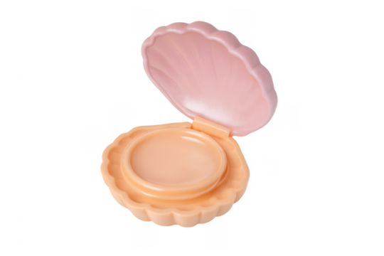 Open shell-shaped compact lip balm on transparent background - Powered by Adobe
