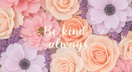 Elegant Pastel Blooms Featuring Uplifting be Kind Always Quote