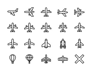Airplane aviation transport outline icon collection