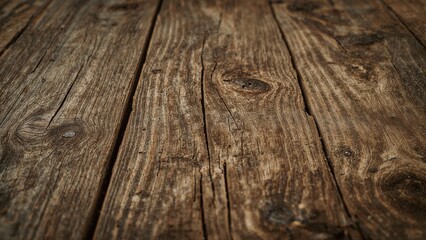 Obraz premium Close-up of weathered wooden planks with rustic texture and natural grain.