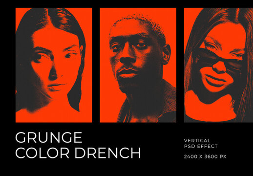 Grunge Color Drench Vertical Image Effect Mockup