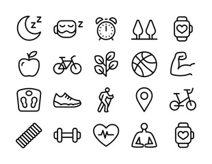 Fitness wellness healthy lifestyle outline icon set