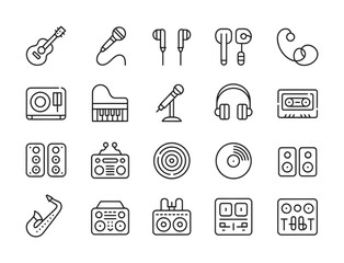 Music instrument audio outline icon collection