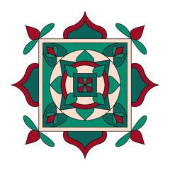 Geometric mandala design with square and floral elements, creating a symmetrical pattern