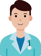 Cartoon Illustration of Smiling Male Doctor with Stethoscope and Blue Medical Coat