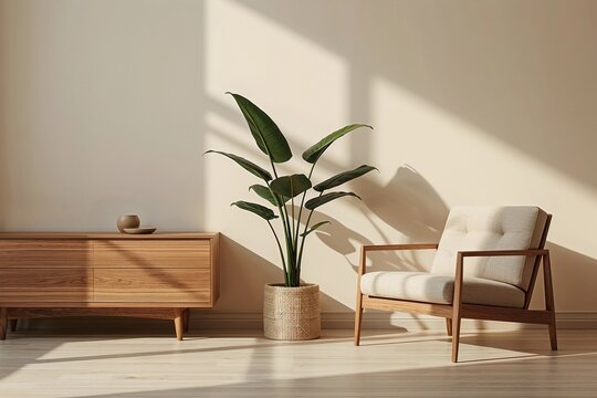 Minimalist interior with natural light and wood accents