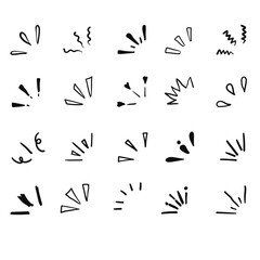 Doodle hand-drawn sunburst sparkle ray elements set