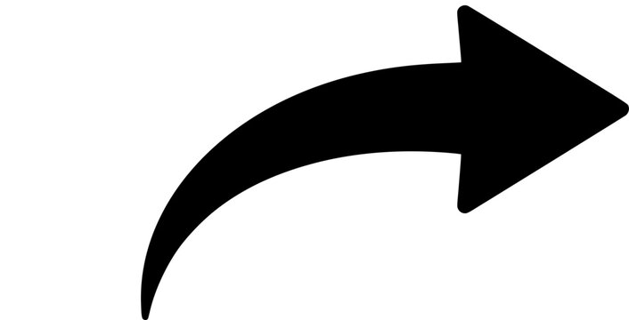 curved arrow right direction vector sign . isolated transparent . black large . big simple icon .