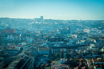 Fototapeta premium Panorámica desde helicóptero de Oporto Portugal, Helicopter panoramic view of Porto Portugal