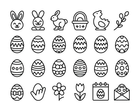 Easter celebration spring outline icon set