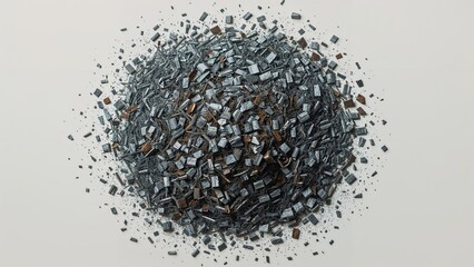A pile of small, shiny metallic cubes scattered on a plain background.