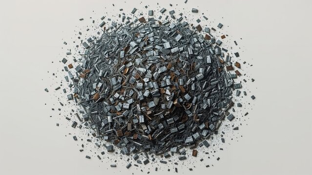 A pile of small, shiny metallic cubes scattered on a plain background. - Powered by Adobe