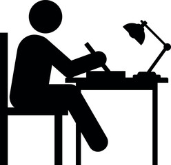 Person sitting in a study desk icon.