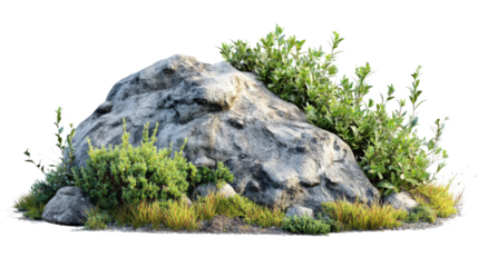  A large rock with green plants growing on it