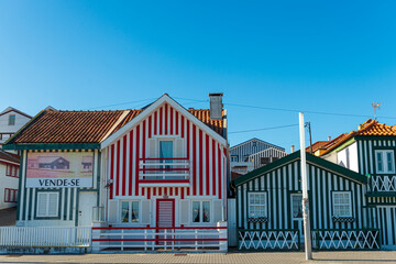 Casas típicas y playa de Aveiro en invierno, Traditional houses and Aveiro beach in winter