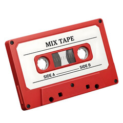 Vintage red mix tape with side A and side B labels evokes nostalgia for retro music and analog recording era memories
