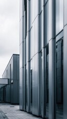 Architectural Facade: An artistic composition of a modern building's facade, emphasizing clean lines, geometric shapes, and a sleek, contemporary aesthetic.