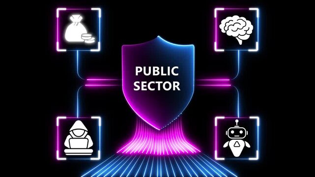 Neon Public sector concept on the black background. government, education, health, municipal service, provide people infrastructure. Motion graphics of public sector idea.4k video motion graphic