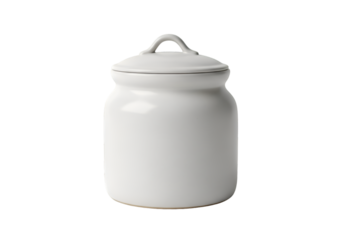 White ceramic jar with lid isolated on transparent background