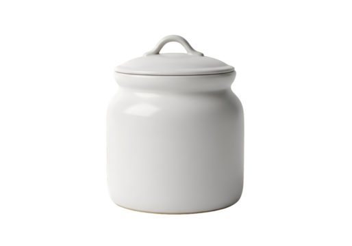 White ceramic jar with lid isolated on transparent background