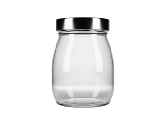 Clear glass salt shaker with metal lid isolated on transparent background