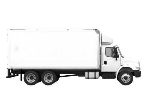 “White Delivery Box Truck Side View Mockup – Isolated on Transparent Background PNG”