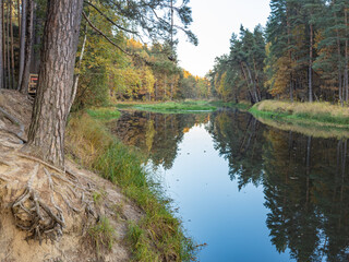 River with a tree trunk sticking out of the water